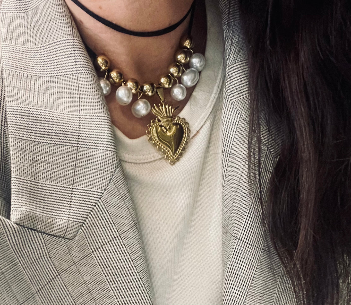 Choker Cuore sacro perle