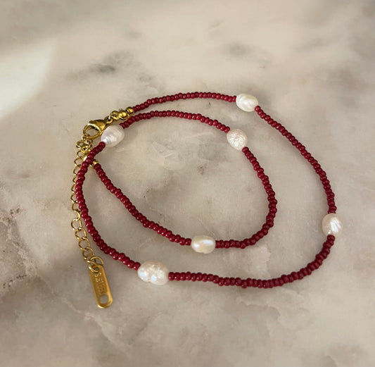 Collana perline Burgundy e perle di fiume
