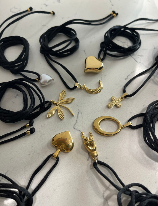 Choker Satin Nero Gold