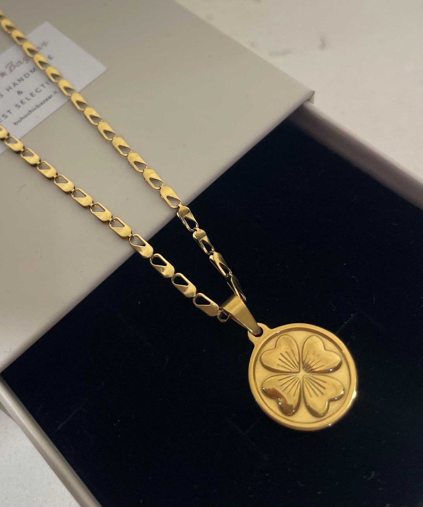 Collana Medaglia Quadrifoglio