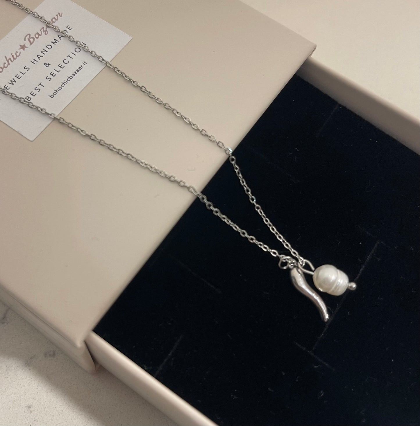 Collana cornetto perla
