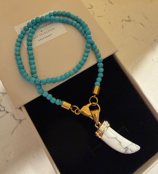 Collana Turchese corno Bianco marmo